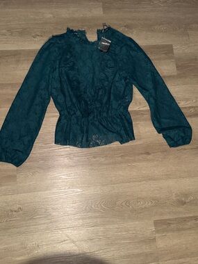 Forever 21 Dark Teal Lace Peplum Blouse